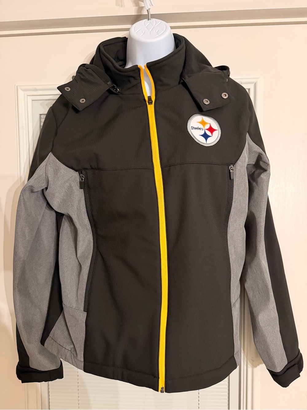 NFL Black Jacket with Gray Panels and Yellow Zipper